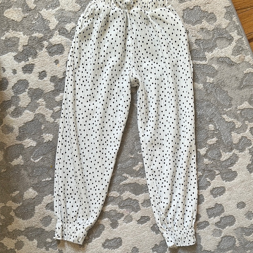 Zara White and Black Polka Dot Joggers